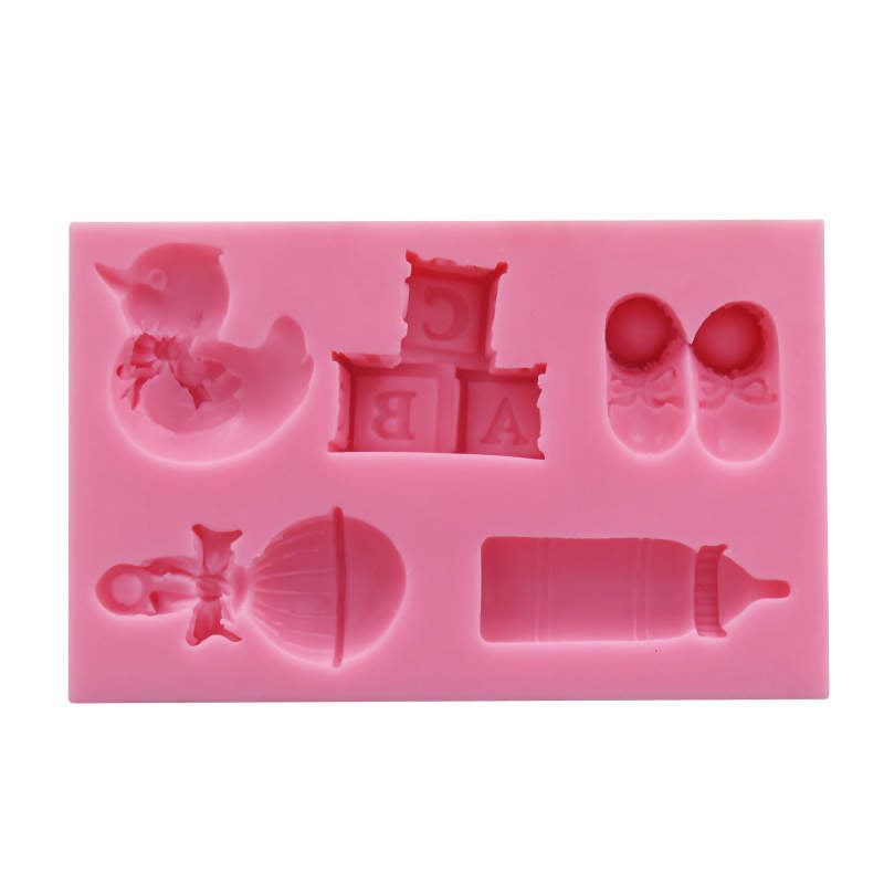  Silicone Baby Mold including rattle, duck, letter blocks, baby shoes, baby bottle