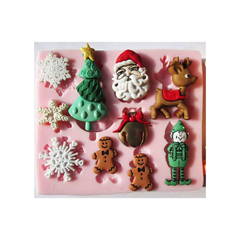  Silicone Christmas Mold including Christmas Tree, Santa, Reindeer, Gingerbread, elf,bells, 3 different snow flakes