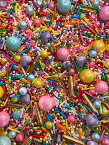 It's Your Birthday sprinkles blend | edible colourful jimmies, nonpareils, dragees, sugar pearls, and glitter stars | perfect for bakers that decorate cakes, cupcakes, or any sweet treat